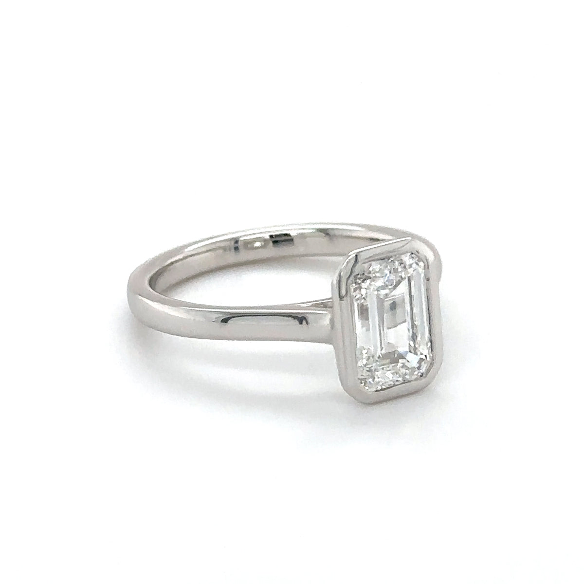 Platinum Lab Grown 1.57ct Emerald Cut Diamond Solitaire Ring