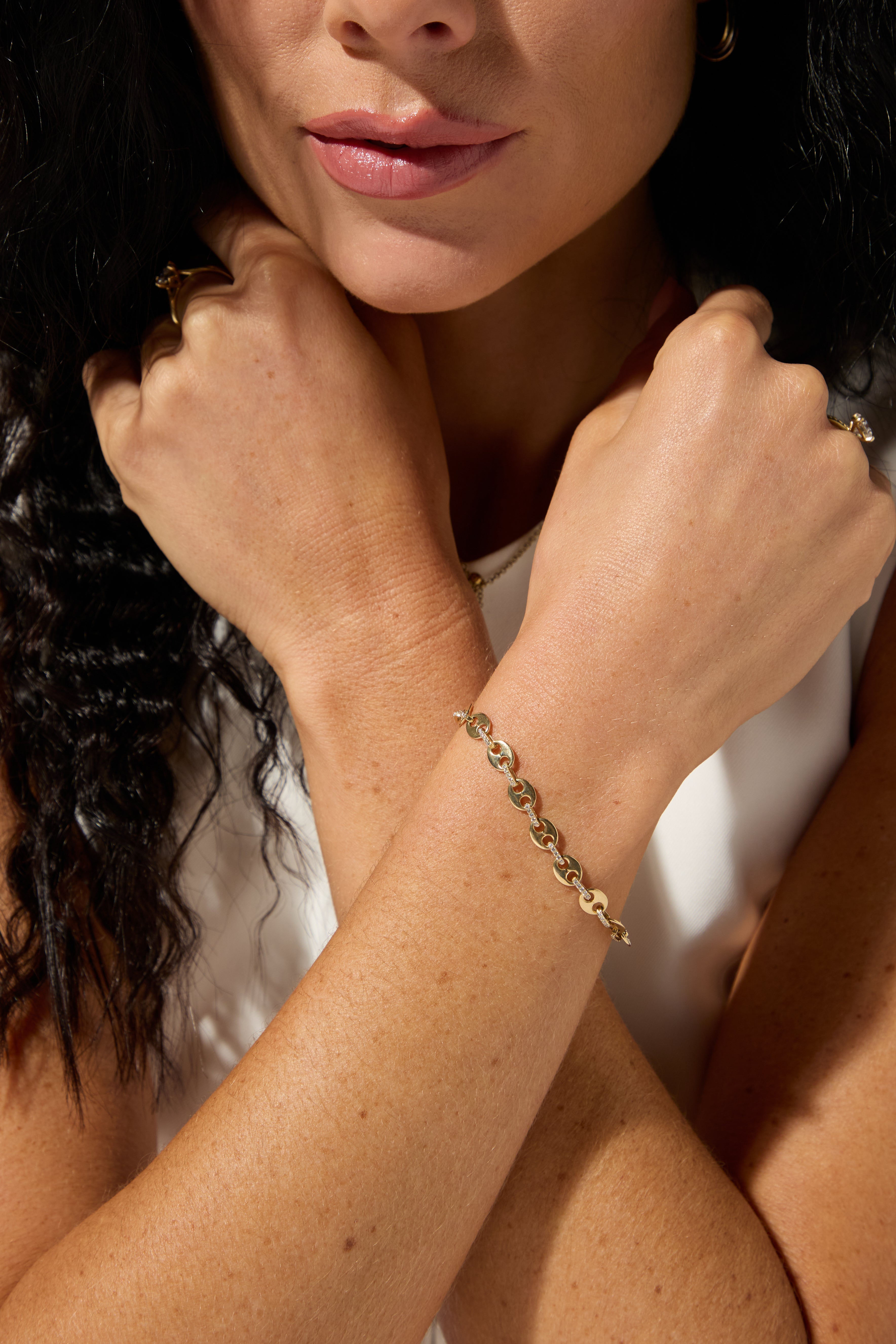 9ct Yellow Gold CZ Anchor Bracelet with Extender