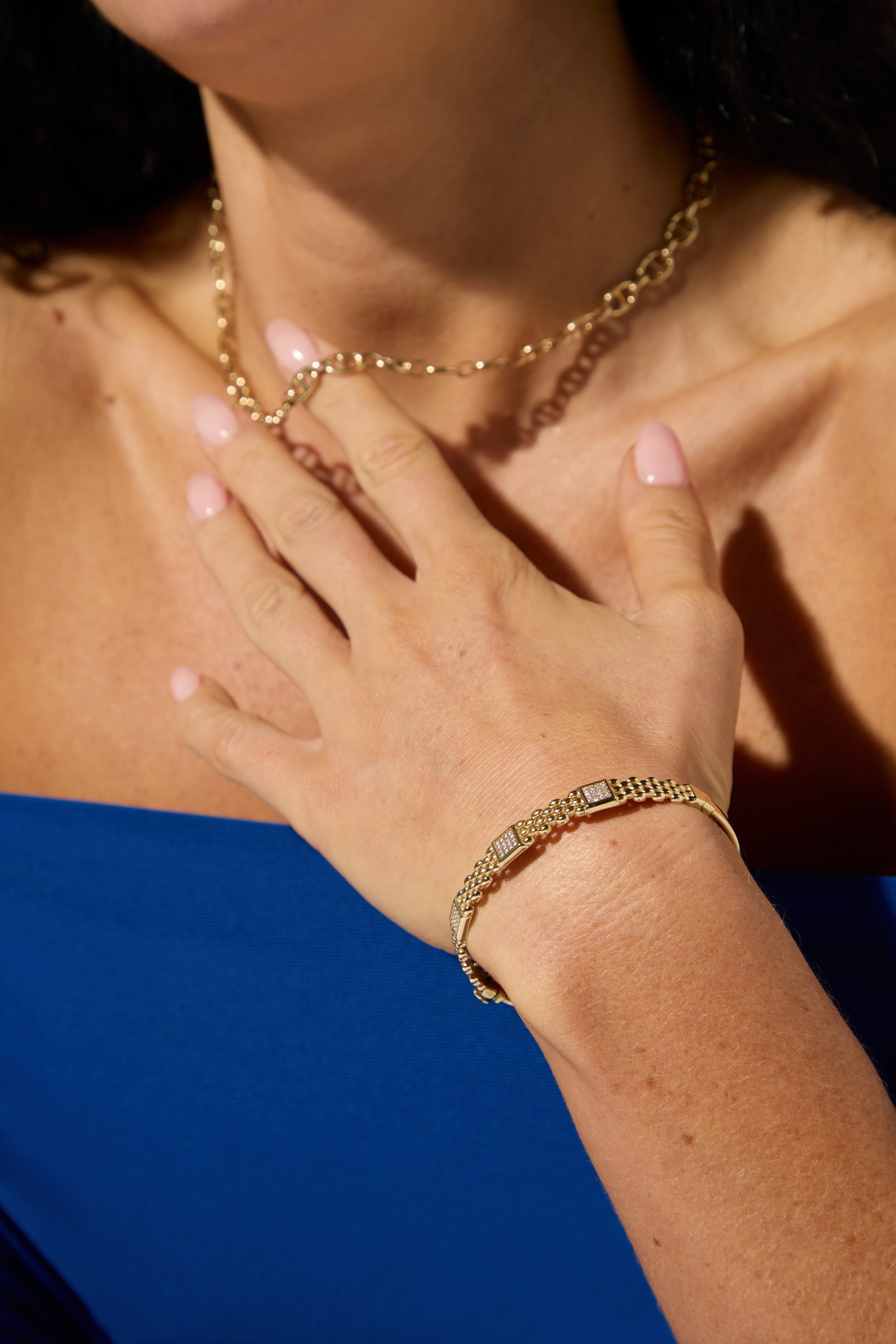 9ct Yellow Gold Panther Link CZ Bangle