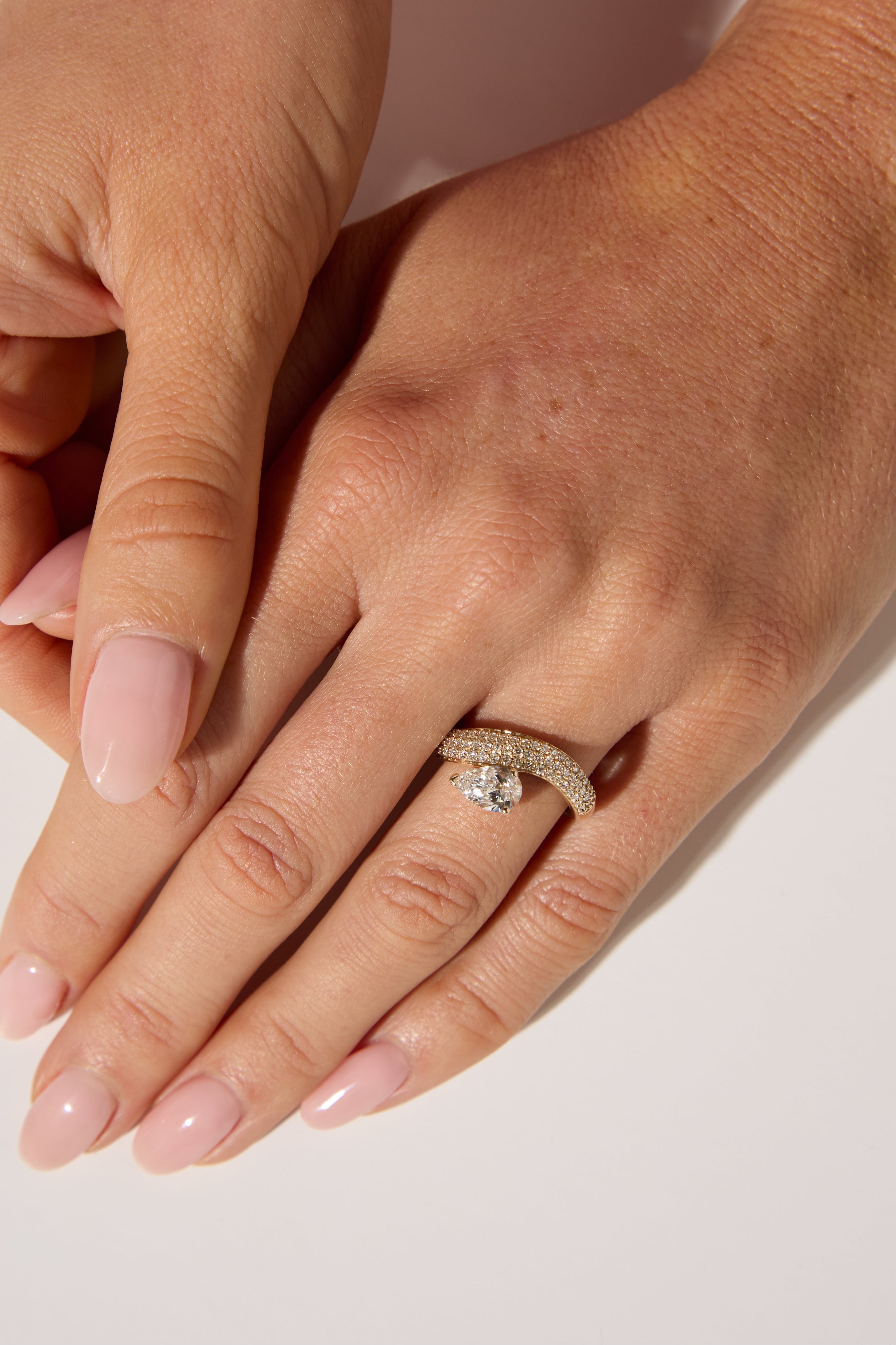 9ct Yellow Gold Pear Lab Diamond Triple Row Pavé Wave Ring