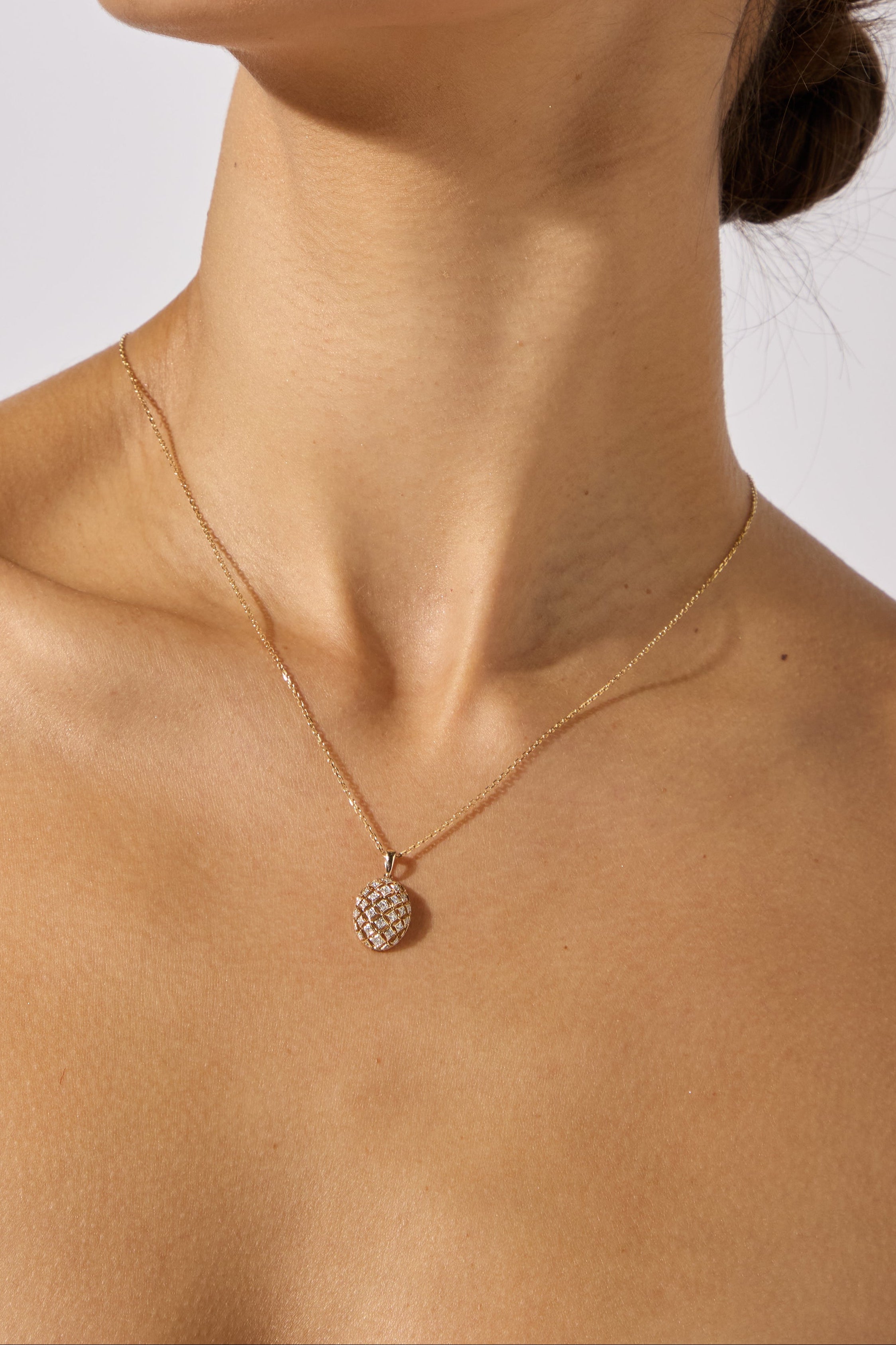 9ct Yellow Gold Diamond Egg Inspired Pendant With 18" Chain