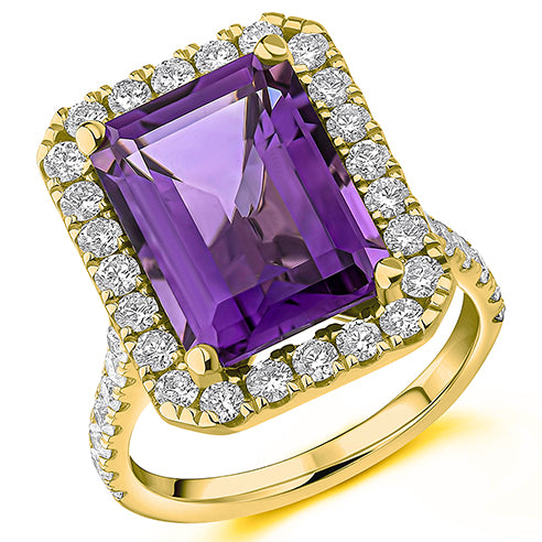 18ct Yellow Gold Amethyst & G Si Diamond Cluster Engagement Ring