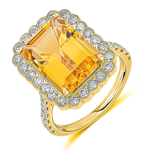 18ct Yellow Gold Citrine & G Si Diamond Cluster Engagement Ring