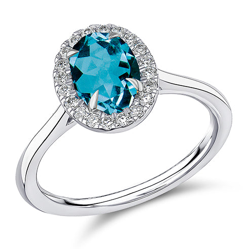 Platinum Blue Topaz & G Si Diamond Cluster Engagement Ring