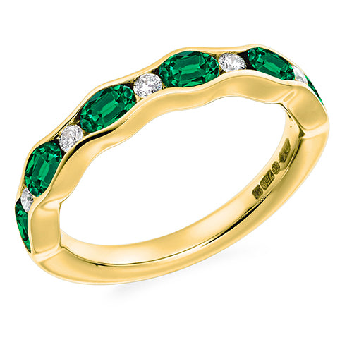 18ct Yellow Gold Emerald & G Si Natural Diamond Half Eternity Ring