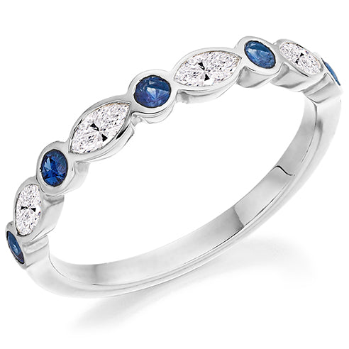 Platinum Blue Sapphire & F/G VS Natural Diamond Half Eternity Ring