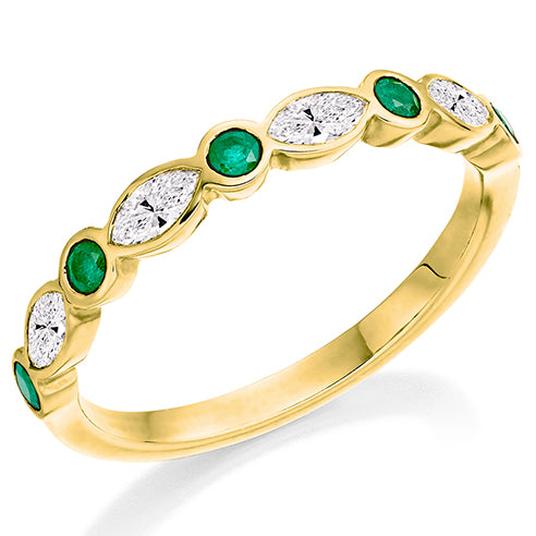 18ct Yellow Gold Emerald & F/G VS Natural Diamond Half Eternity Ring