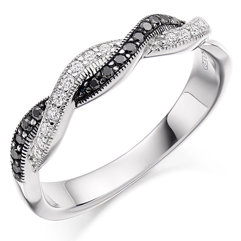 Platinum Black Diamond & G Si Natural Diamond Half Eternity Ring