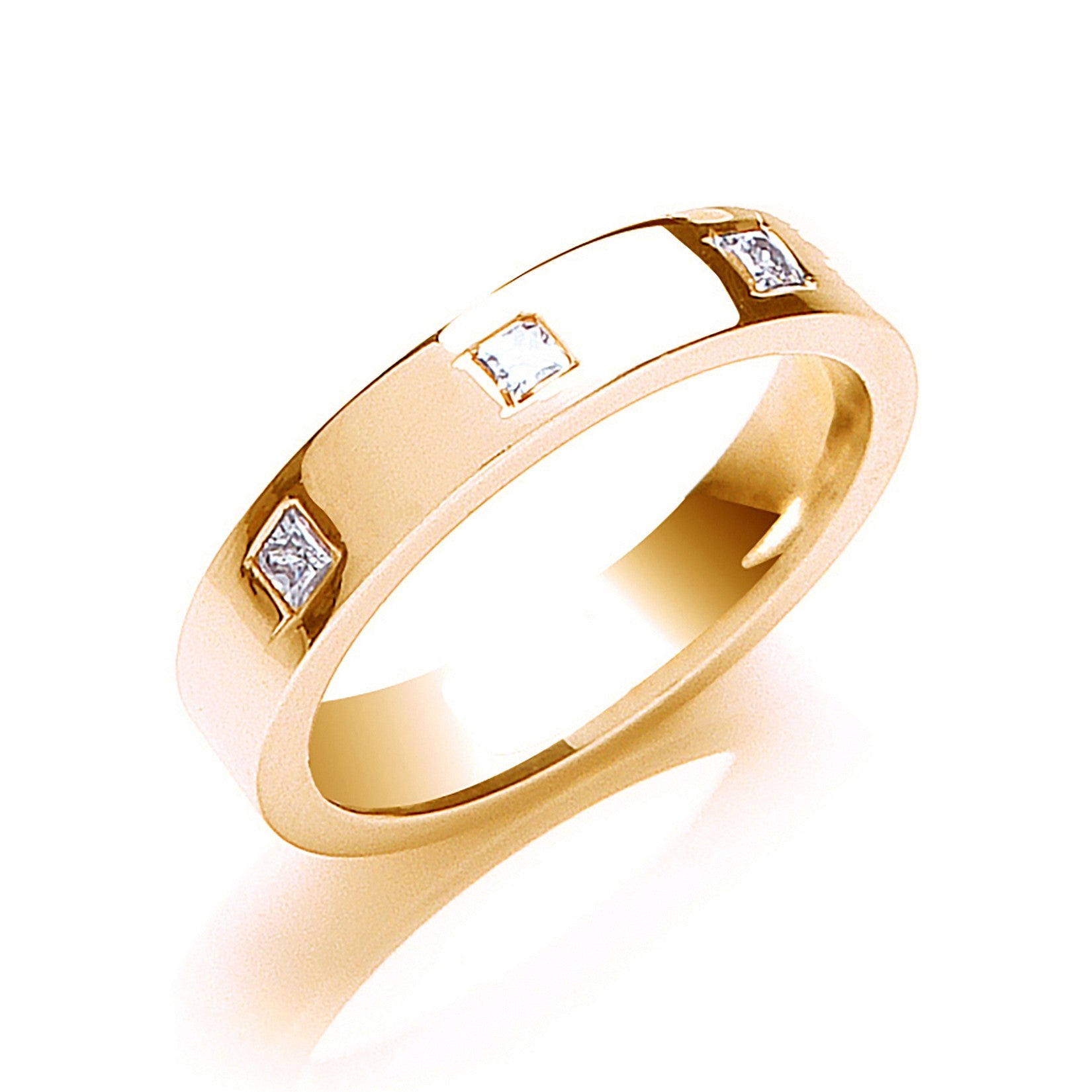 0.33ctw 3st P/C Diamond Set 4mm Flat Court Wedding Band