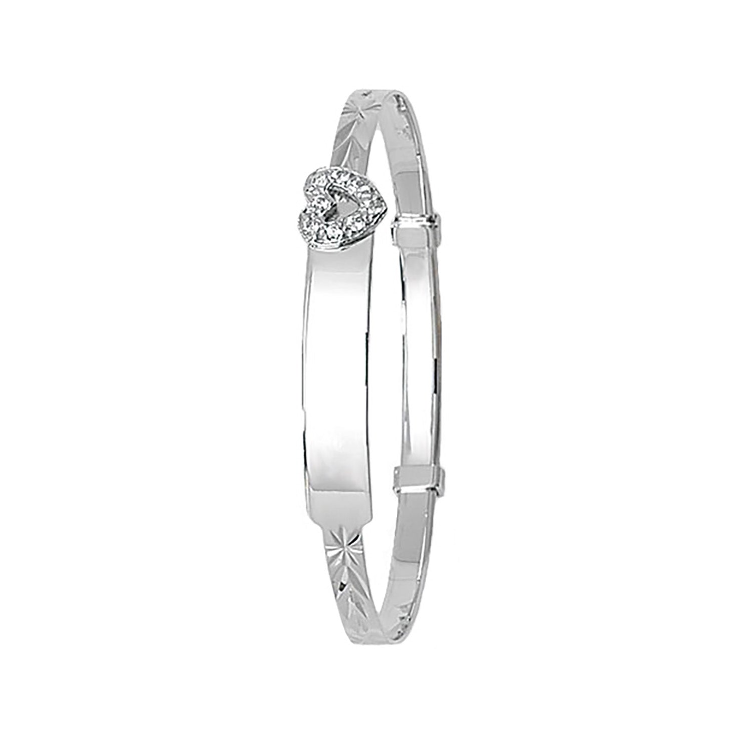 9CT WHITE GOLD BABIES' EXPANDABLE CZ HEART ID BANGLE