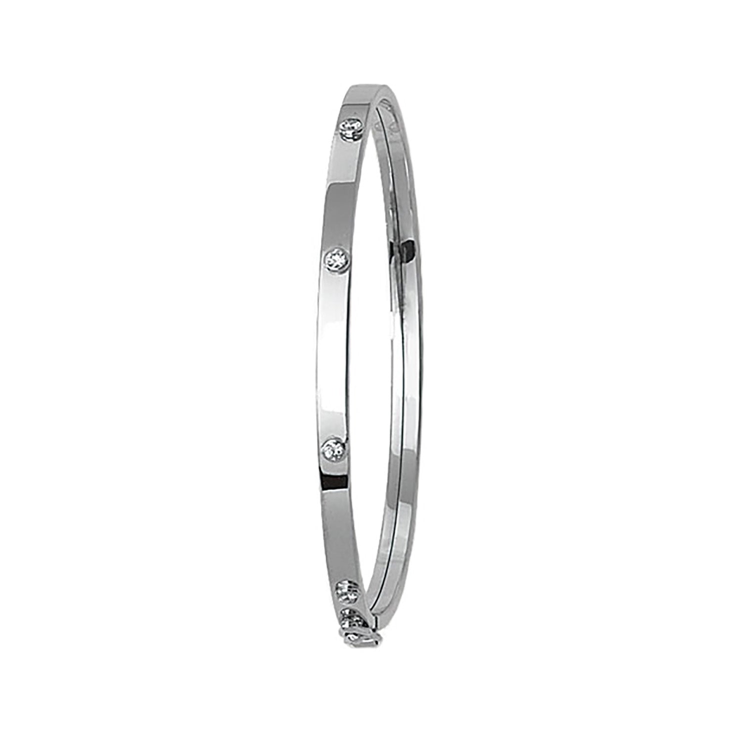 9CT WHITE GOLD BABIES' CZ SET SQUARE TUBE BANGLE
