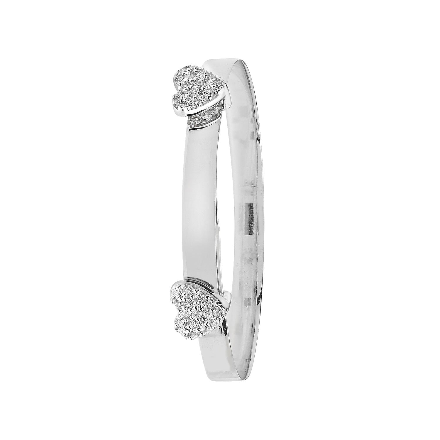 9CT WHITE GOLD BABIES' EXPANDABLE CZ DOUBLE HEART BANGLE
