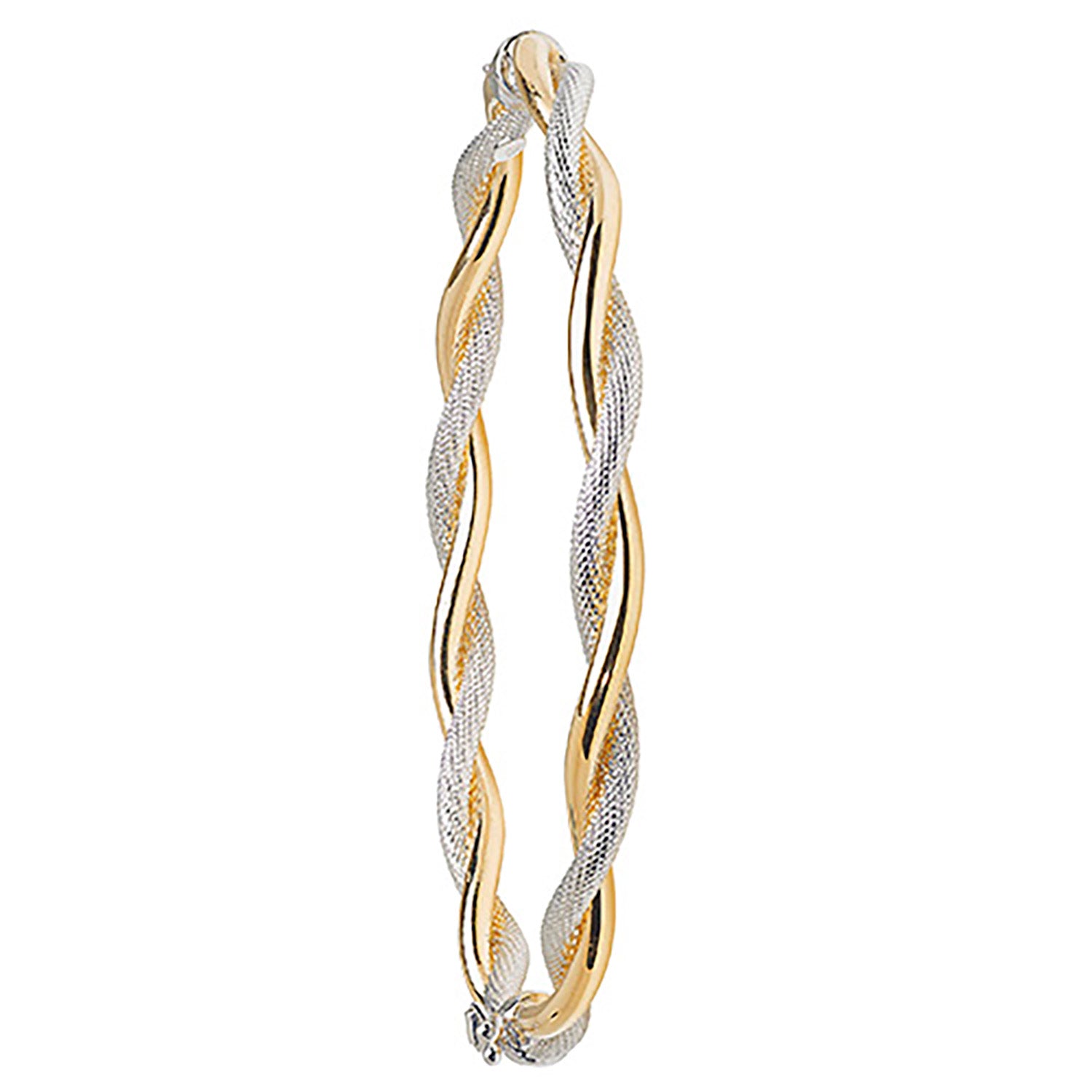 9CT GOLD 2 TONE ENTWINED HINGED BANGLE