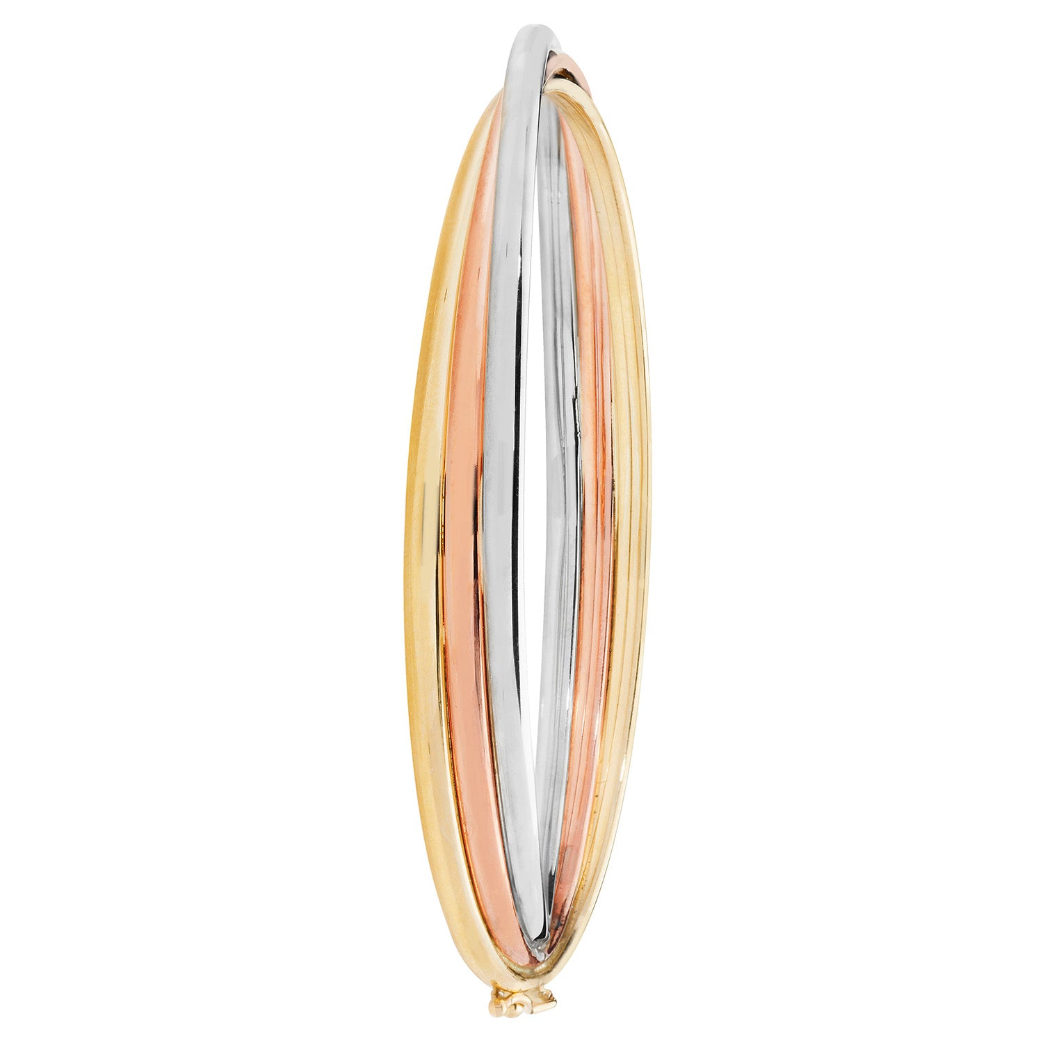 9CT GOLD TRICOLOUR ENTWINED HINGED BANGLE