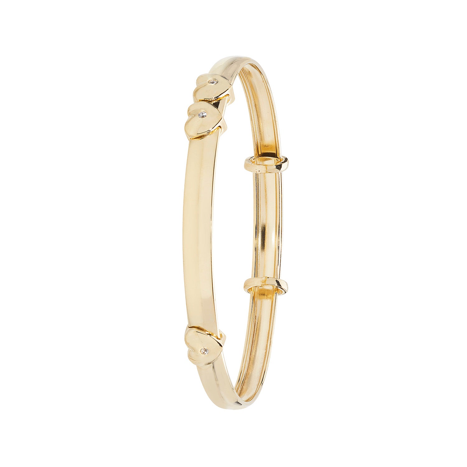 9CT GOLD BABIES' CZ SET EXPANDABLE TRIPLE HEART BANGLE