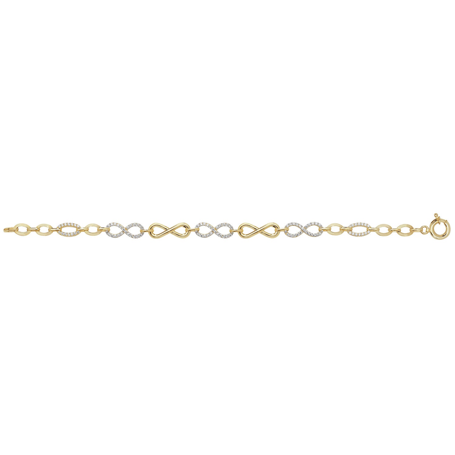 9CT GOLD PLAIN AND CZ INFINITY BRACELET