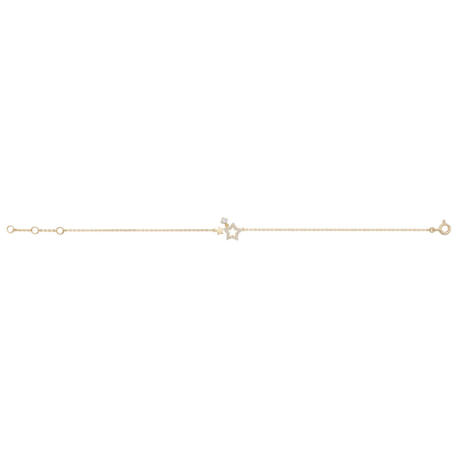 9CT GOLD PLAIN AND CZ STAR BRACELET