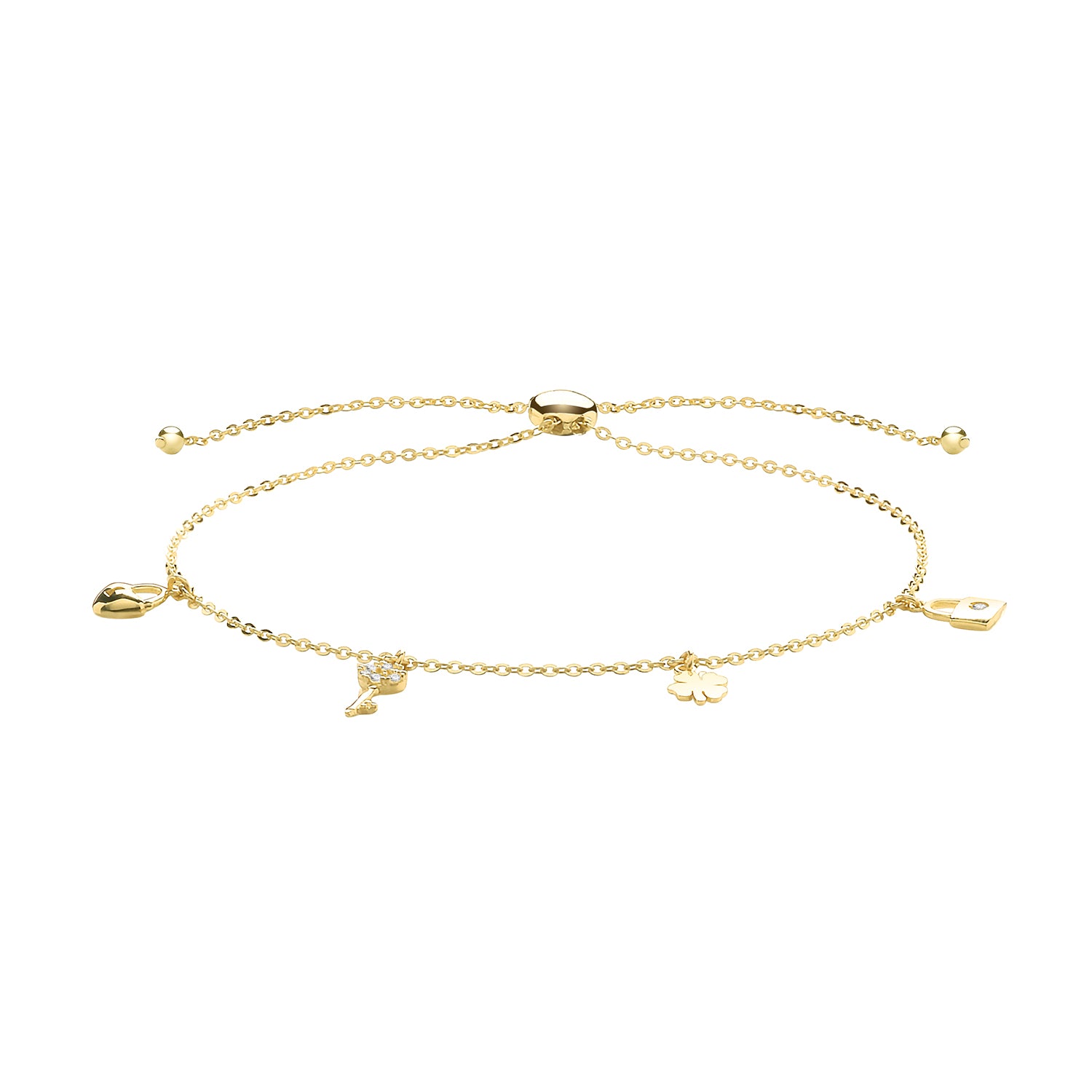 9CT GOLD CHARMS PULL STYLE BRACLET