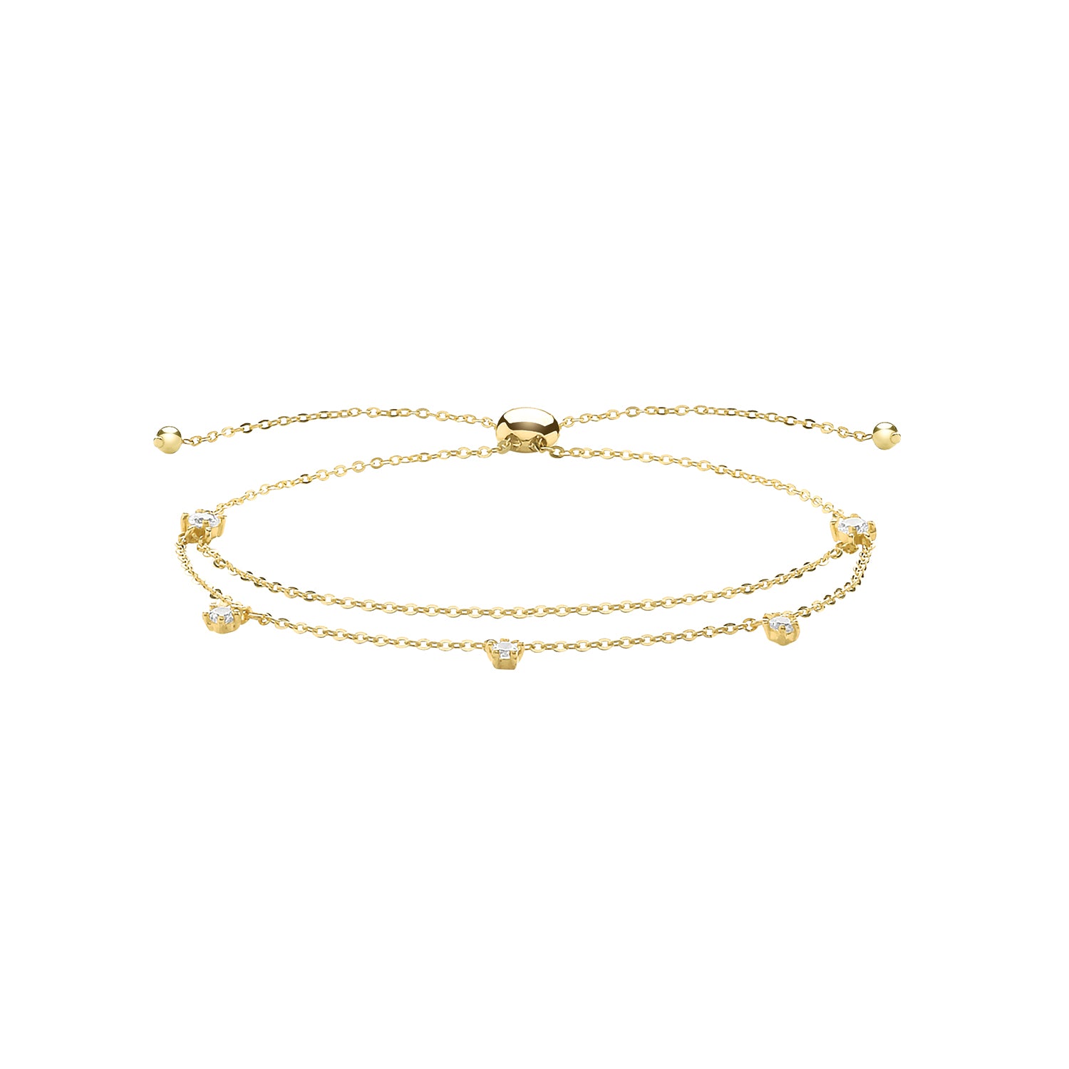 9CT GOLD CZ SET DOUBLE CHAIN PULL STYLE BRACELET