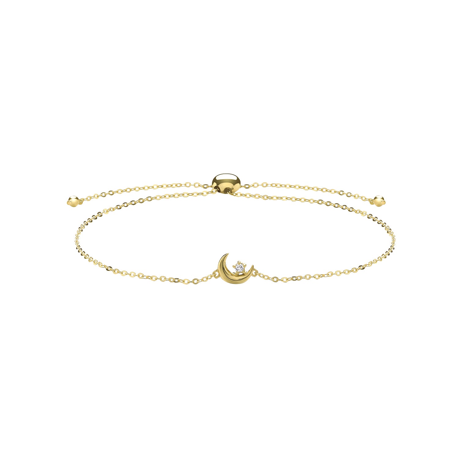 9CT GOLD CZ SET CRESCENT MOON PULL STYLE BRACELET