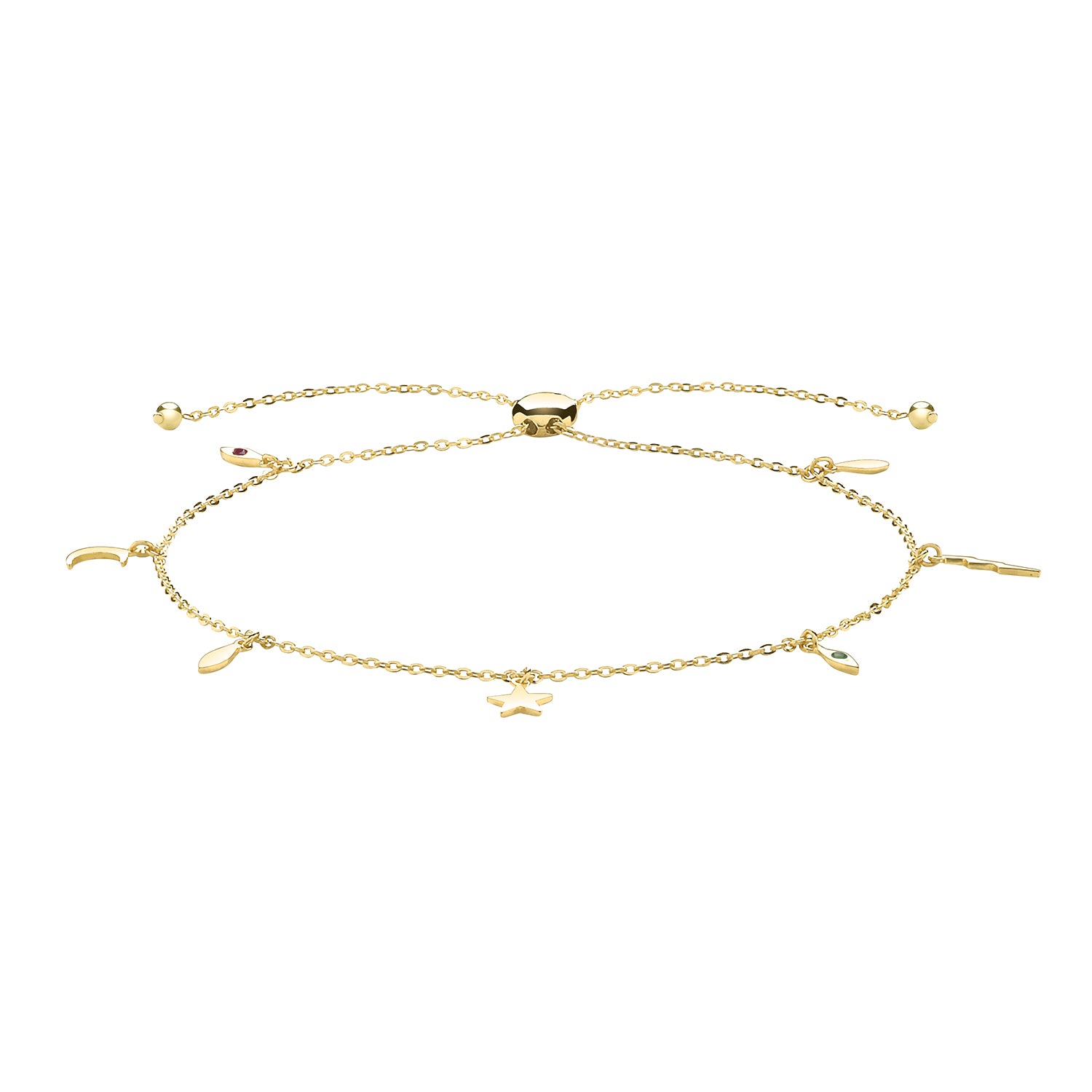 9CT GOLD CHARMS PULL STYLE BRACELET
