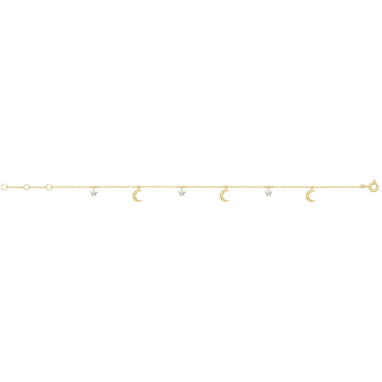 9CT GOLD CZ STAR AND MOON CHAIN BRACELET