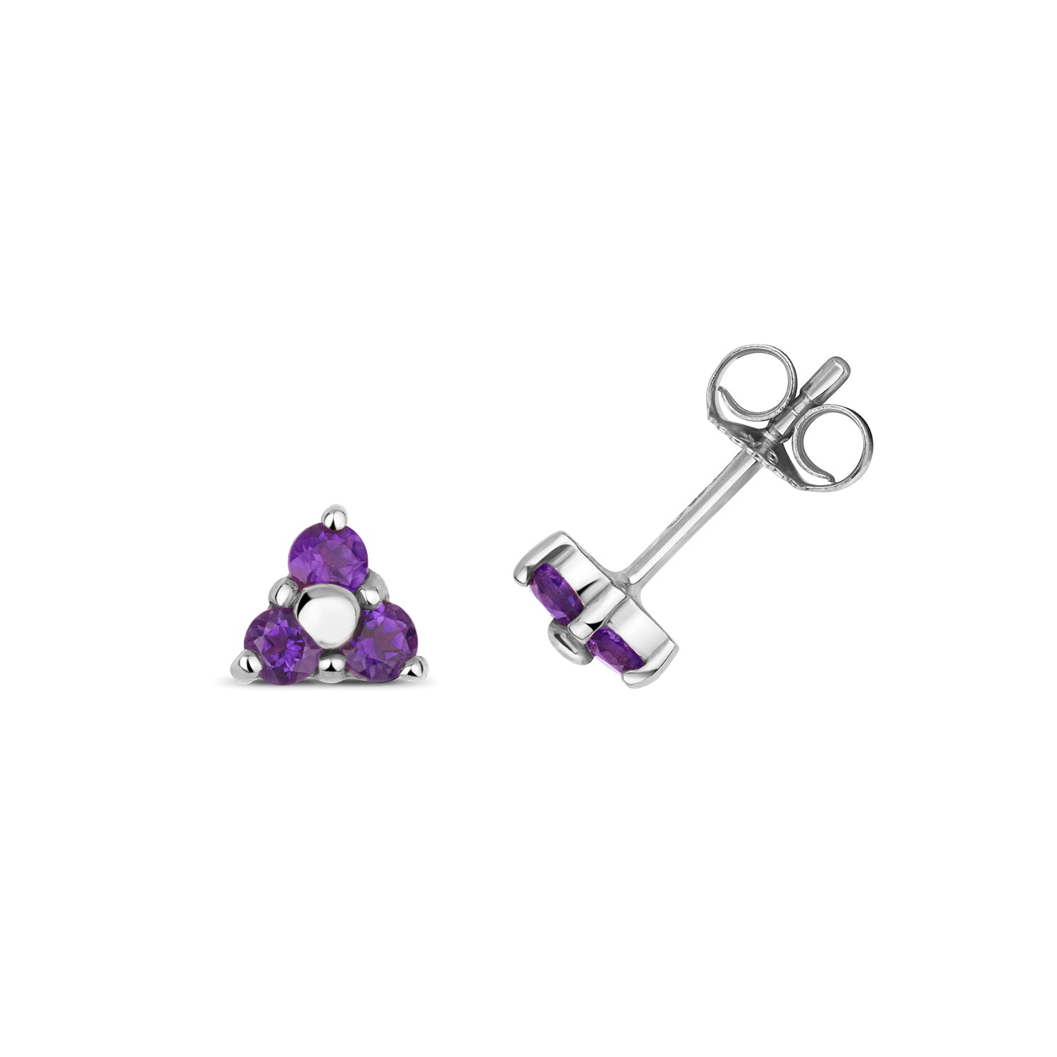AMETHYST 3 STONE STUDS IN 9CT WHITE GOLD