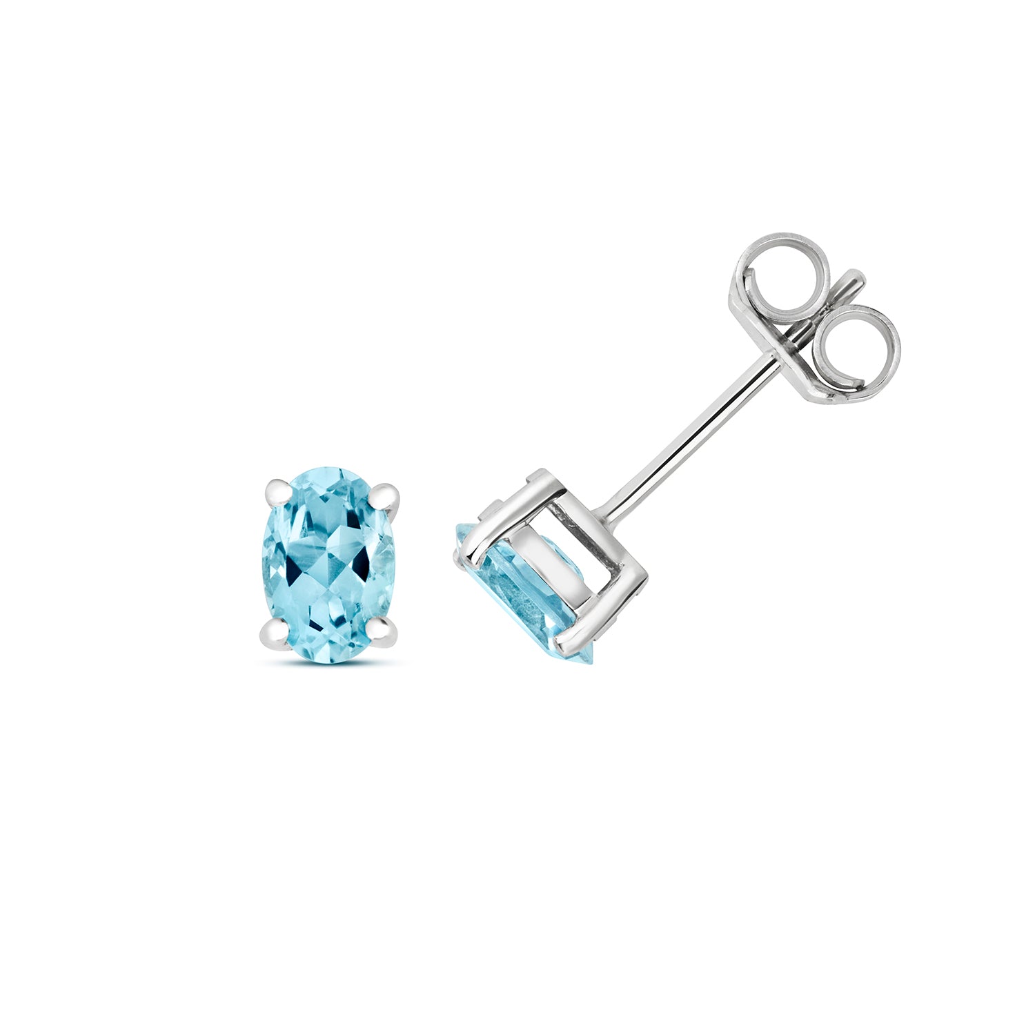 AQUAMARINE OVAL CLAW SET STUDS IN 9CT WHITE GOLD