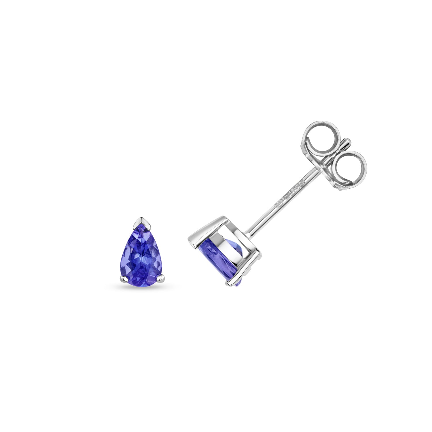 TANZANITE PEAR SHAPE CLAW SET STUDS IN 9CT WHITE GOLD
