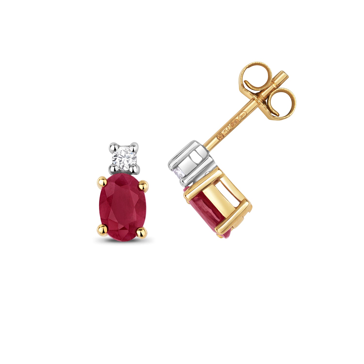 DIAMOND & RUBY OVAL CLAW SET STUDS 9CT GOLD