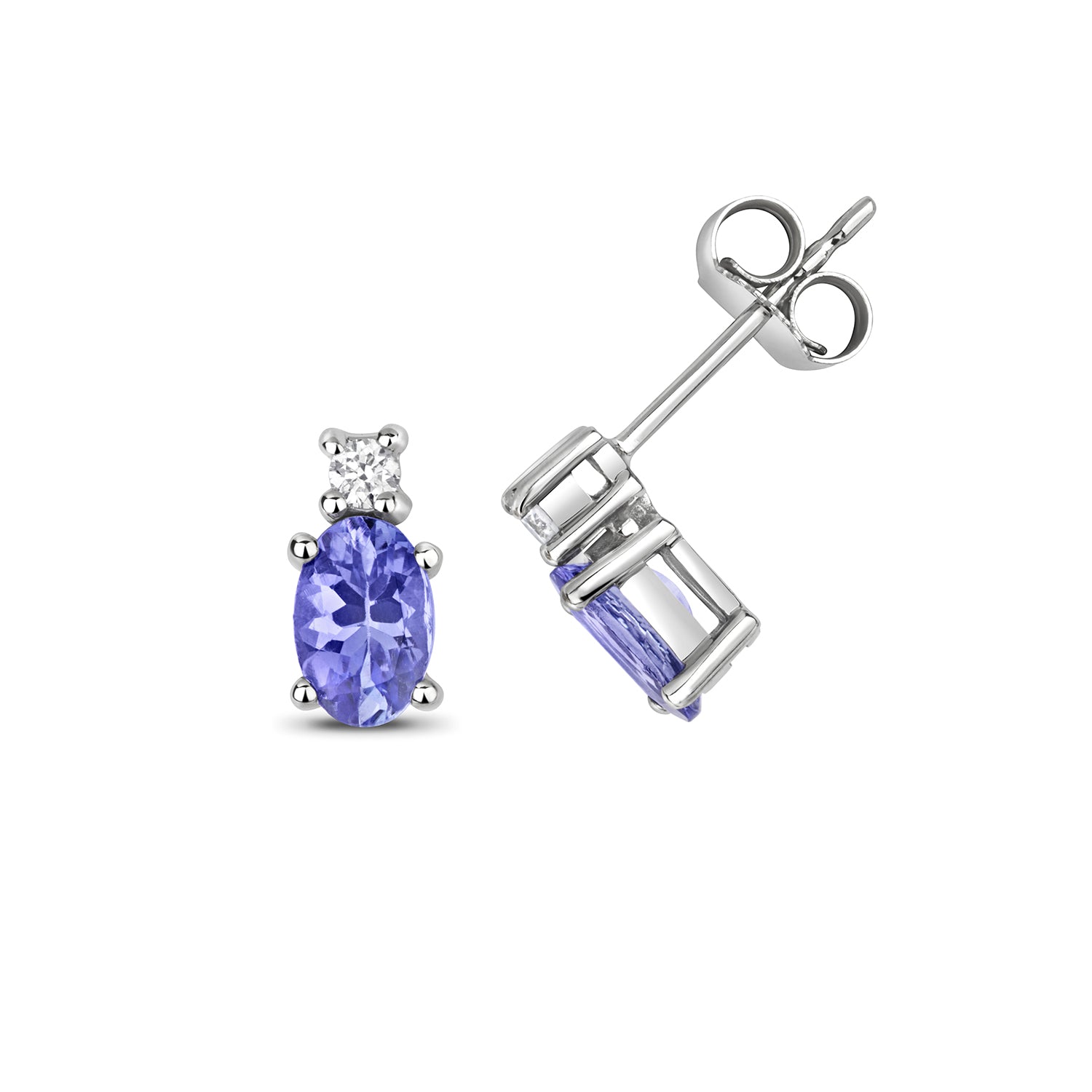 DIAMOND & TANZANITE OVAL CLAW SET STUDS IN 9CT WHITE GOLD