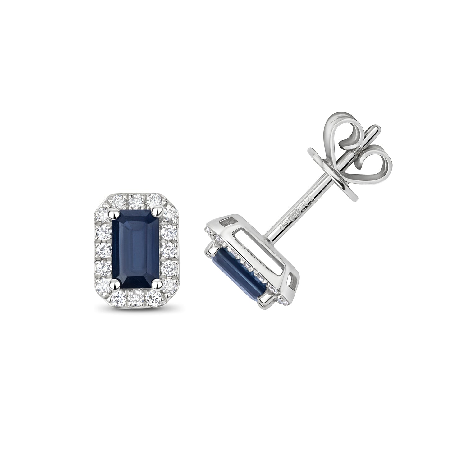 DIAMOND & SAPPHIRE OCTAGON CLUSTER STUDS IN 9CT WHITE GOLD