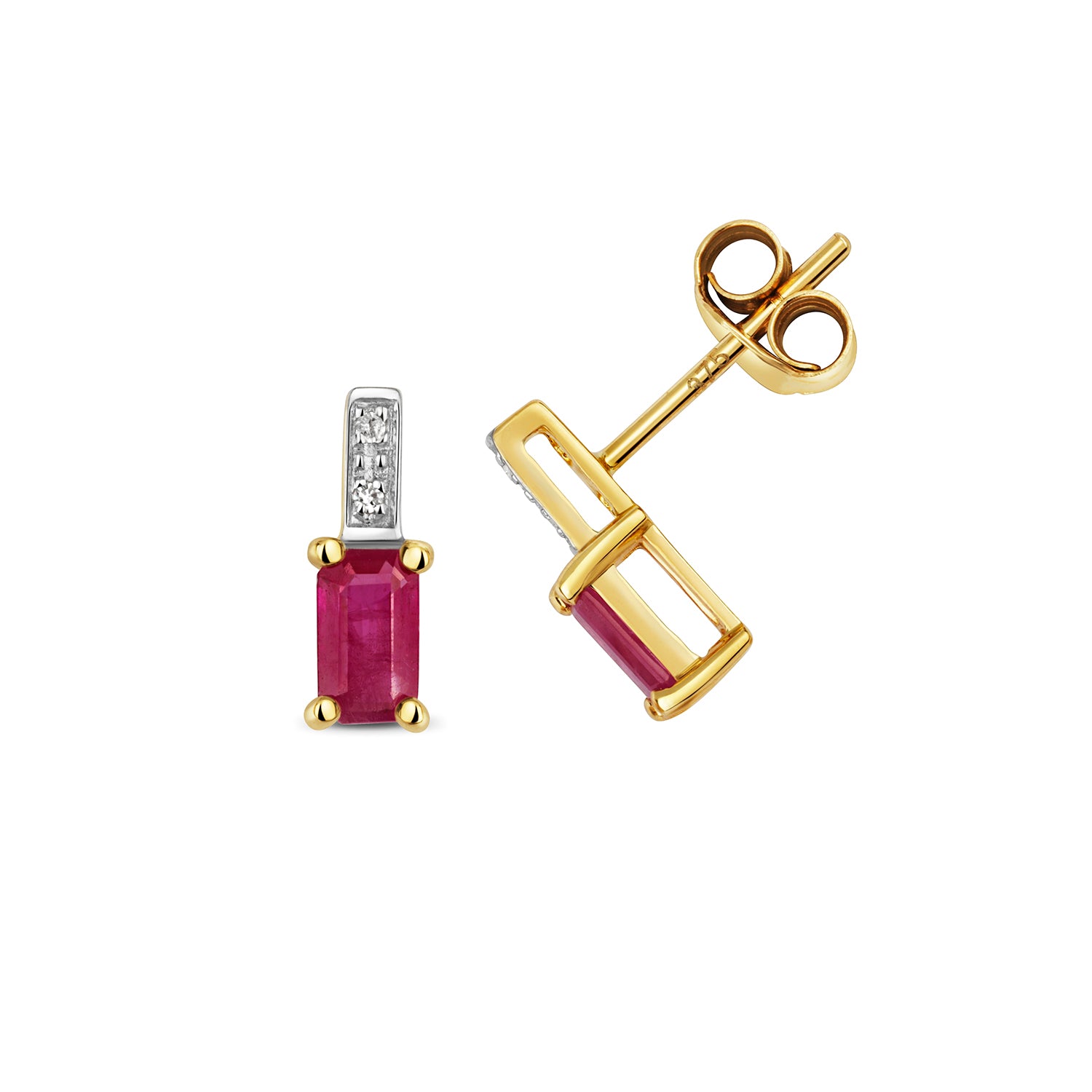 DIAMOND & RUBY OCTAGON CLAW SET STUDS IN 9CT GOLD