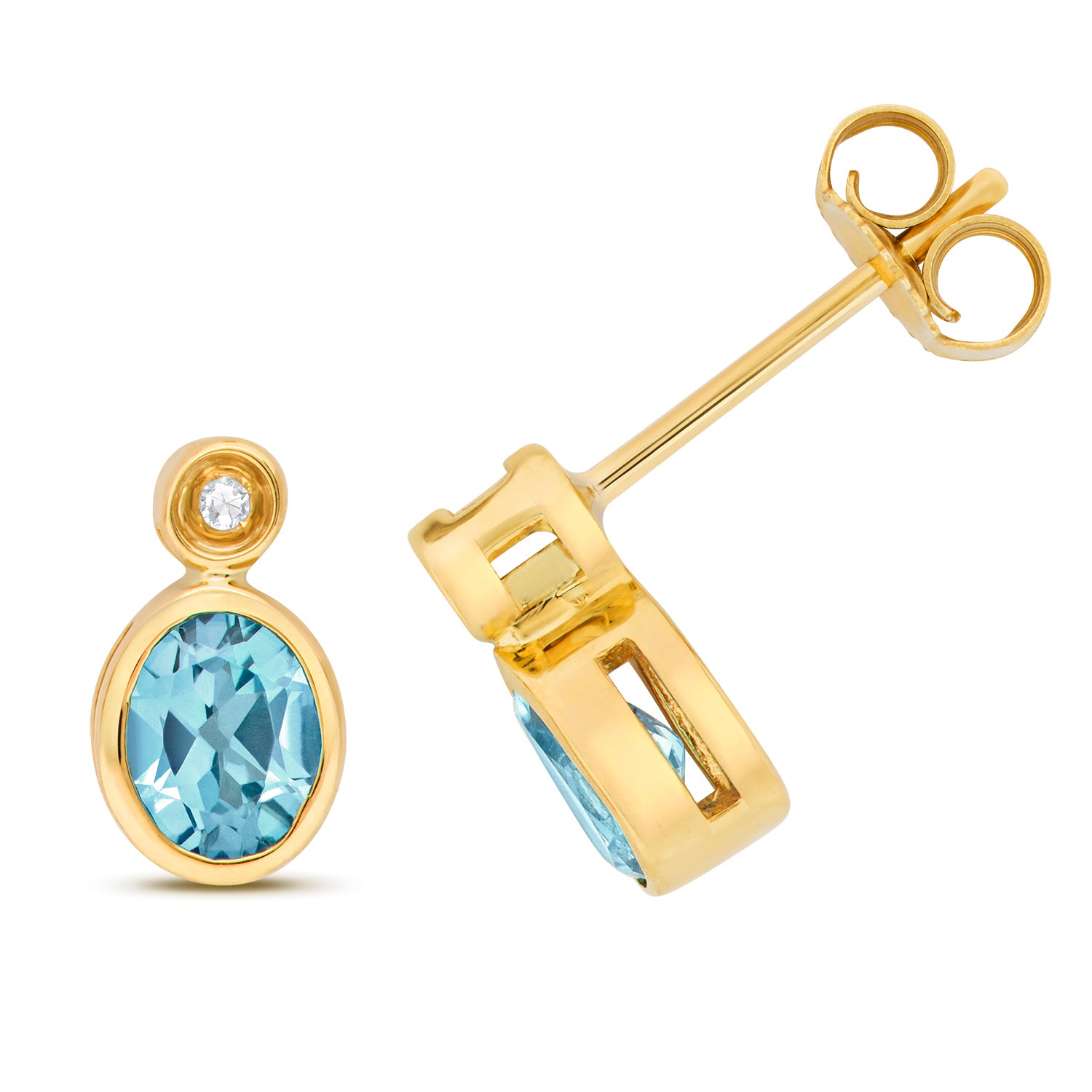 DIAMOND & LIGHT SWISS BLUE TOPAZ OVAL RUBOVER STUDS IN 9CT GOLD