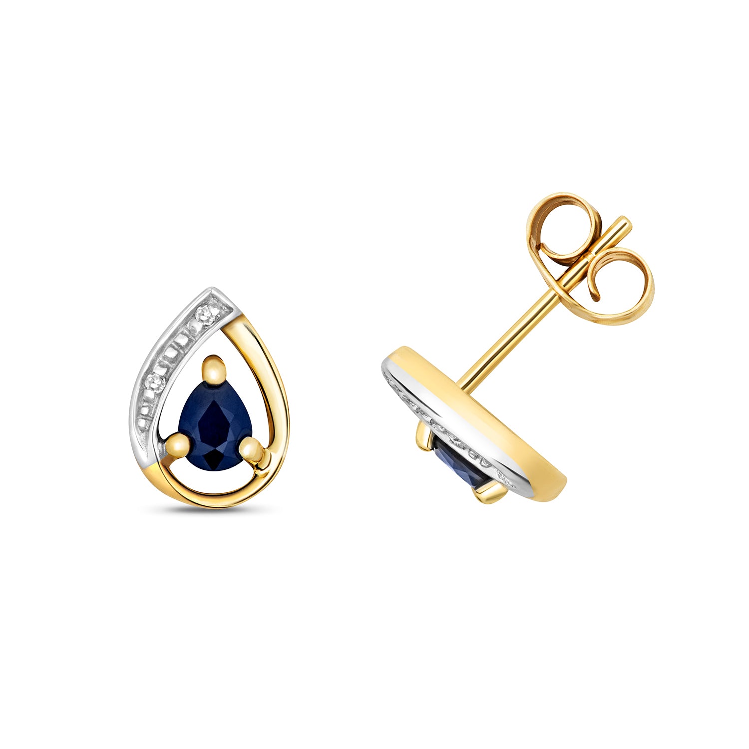 DIAMOND & SAPPHIRE PEAR SHAPE STUDS IN 9CT GOLD