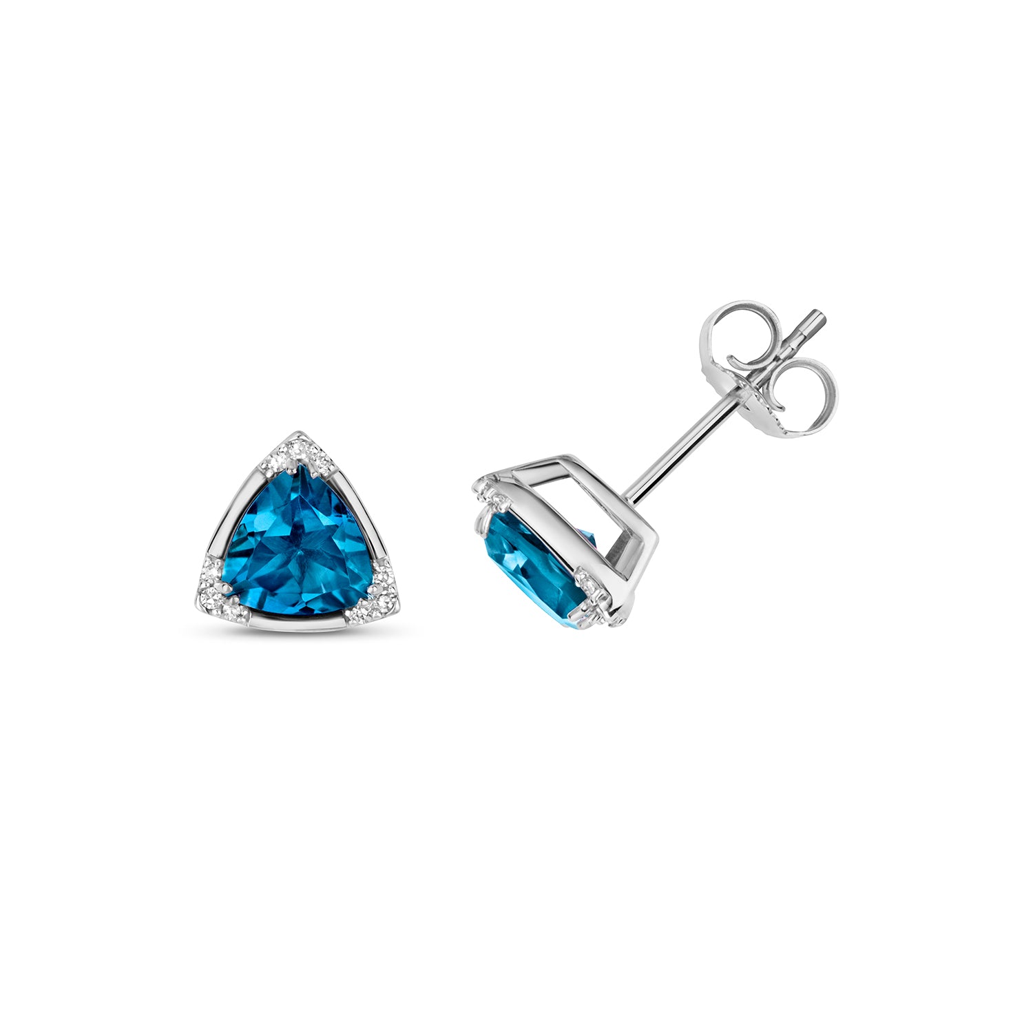DIAMOND & LONDON BLUE TOPAZ ROUNDED TRIANGLE WITH CORNER SET IN 9CT WHITE GOLD