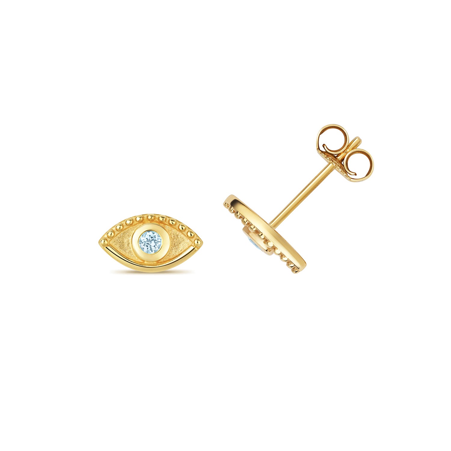 AQUAMARINE EYE EARRING STUDS IN 9CT GOLD