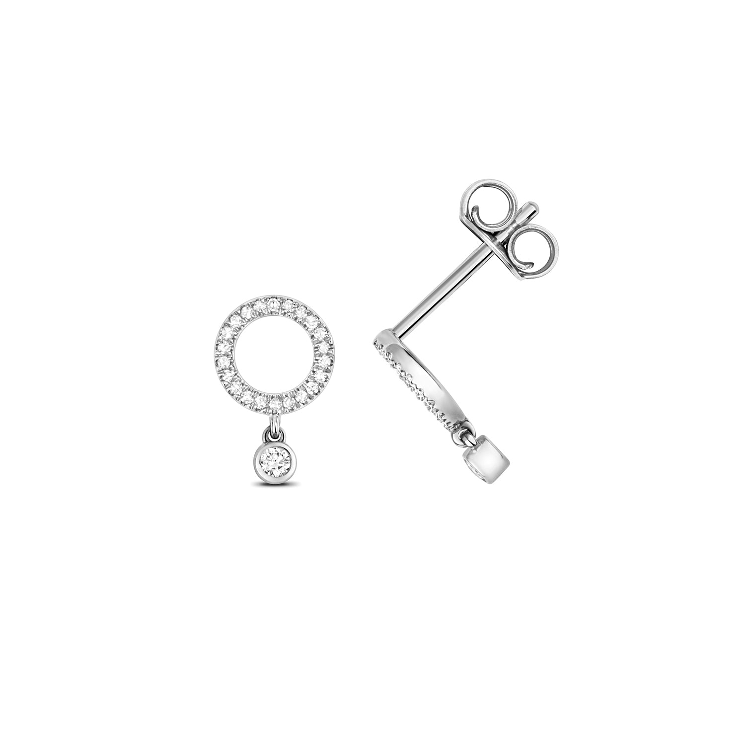 DIAMOND CIRCLE WITH DROP STUDS IN 9CT WHITE GOLD