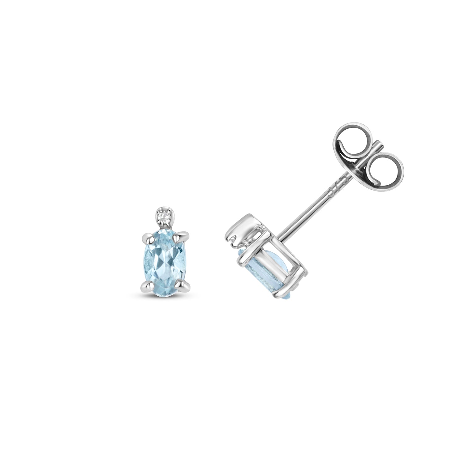 DIAMOND & AQUAMARINE EARRING STUDS IN 9CT WHITE GOLD