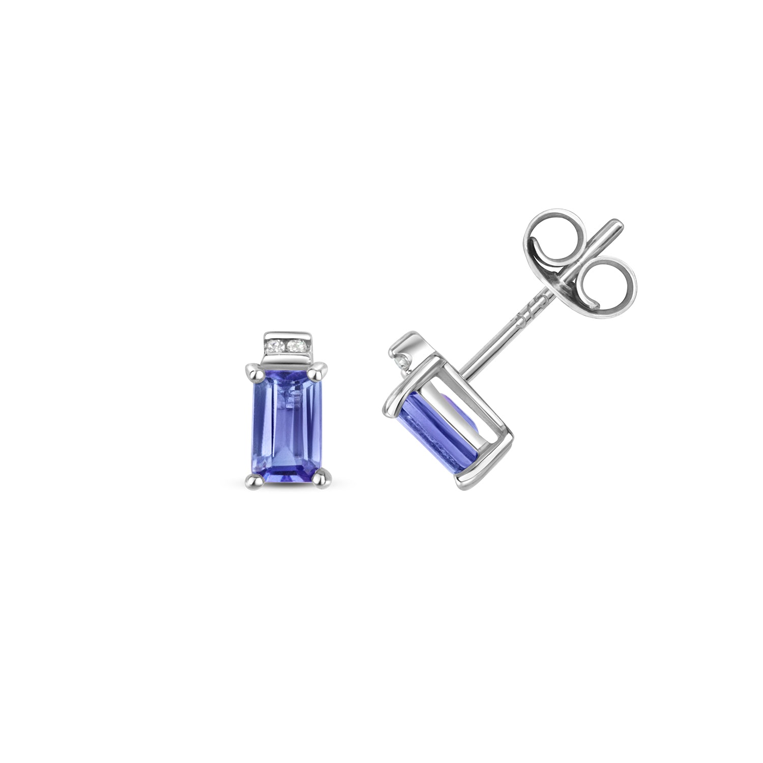 DIAMOND & TANZANITE EARRING STUDS IN 9CT WHITE GOLD