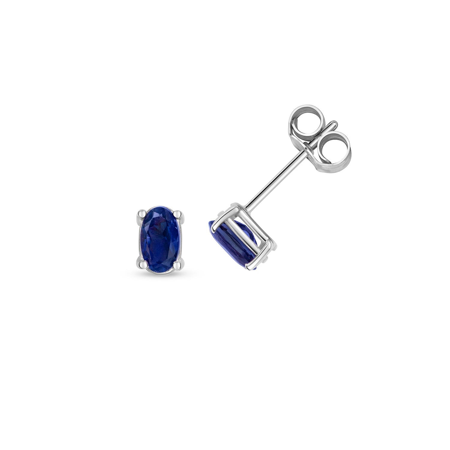 SAPPHIRE OVAL CLAW SET STUDS IN 9CT WHITE GOLD
