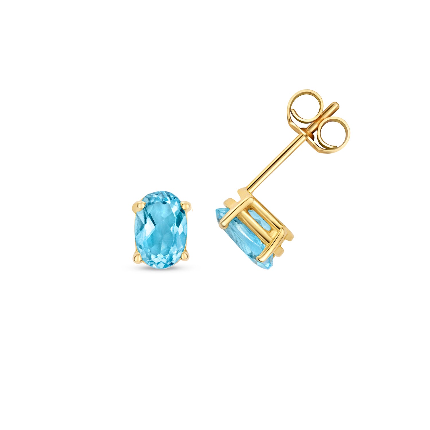 BLUE TOPAZ OVAL CLAW SET STUDS IN 9CT GOLD