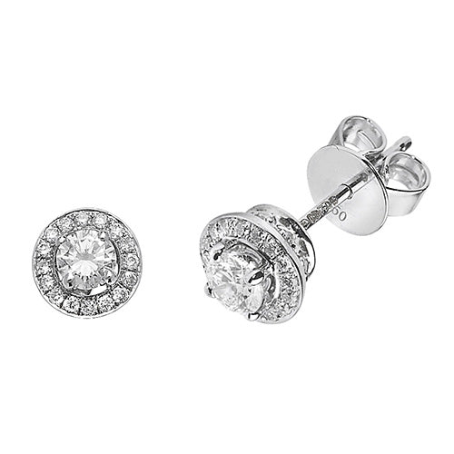DIAMOND ROUND HALO STUDS IN 18CT WHITE GOLD