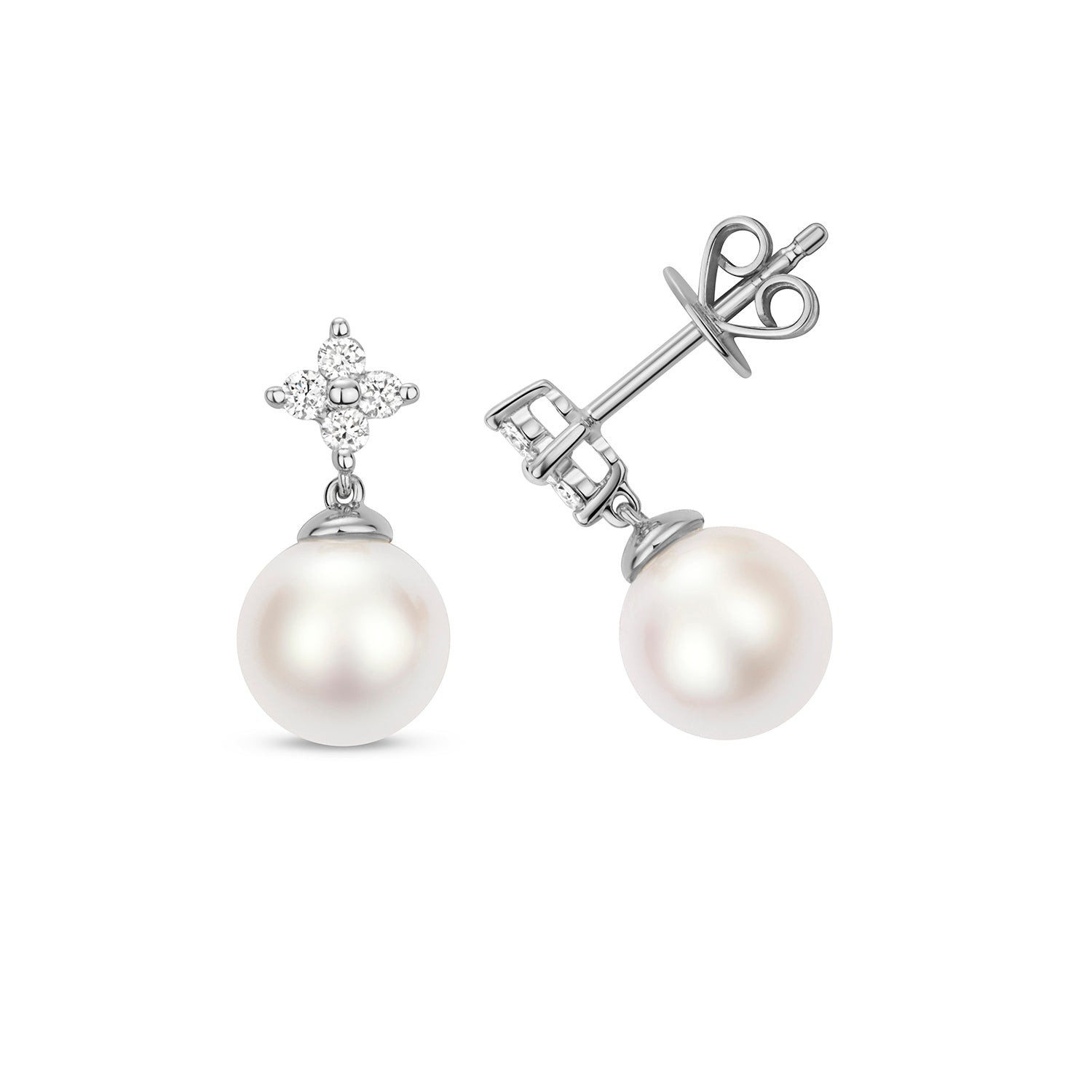 DIAMOND & AKOYA PEARL EARRINGS IN 18CT WHITE GOLD