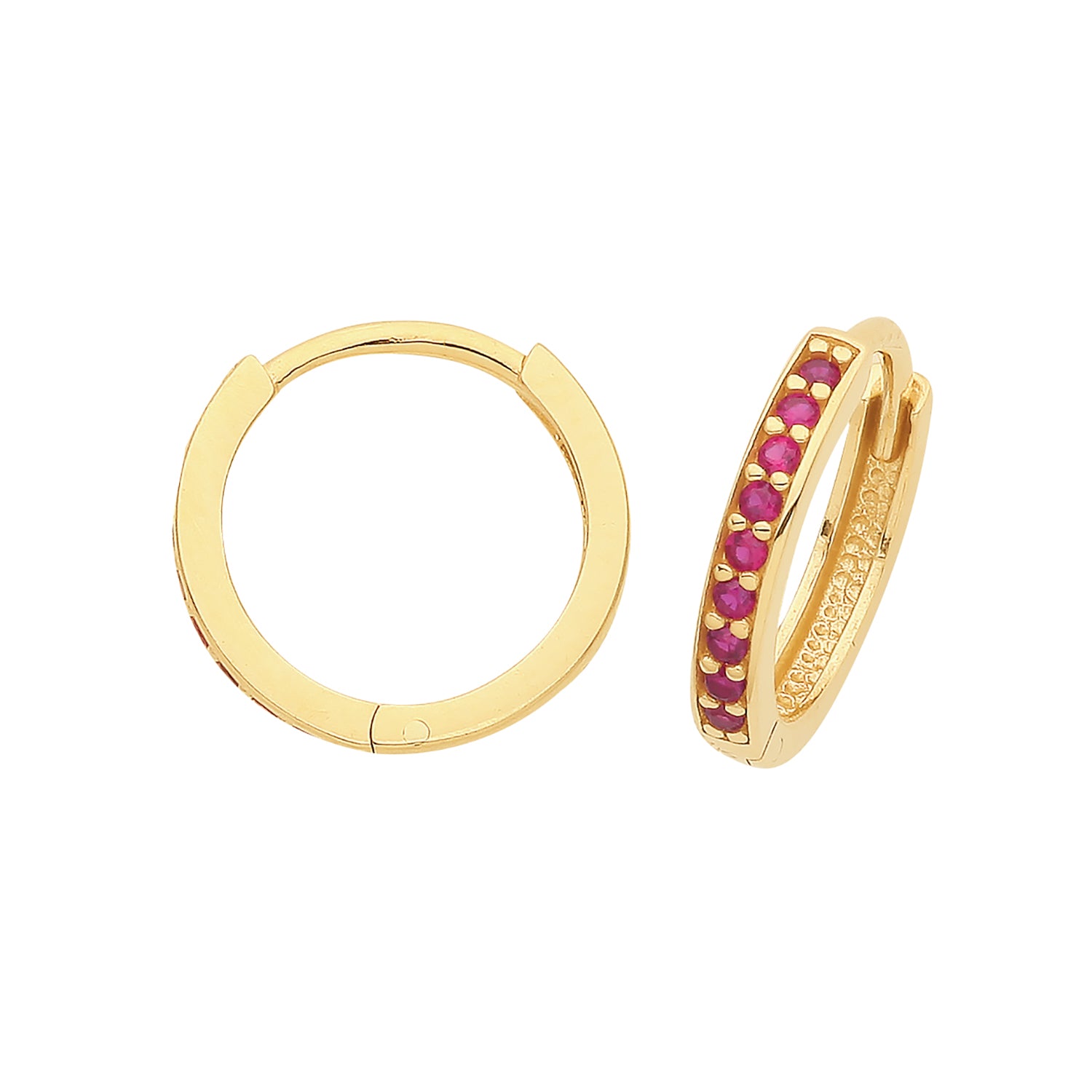 9CT YEL GOLD HINGED RED CZ SET EARRINGS