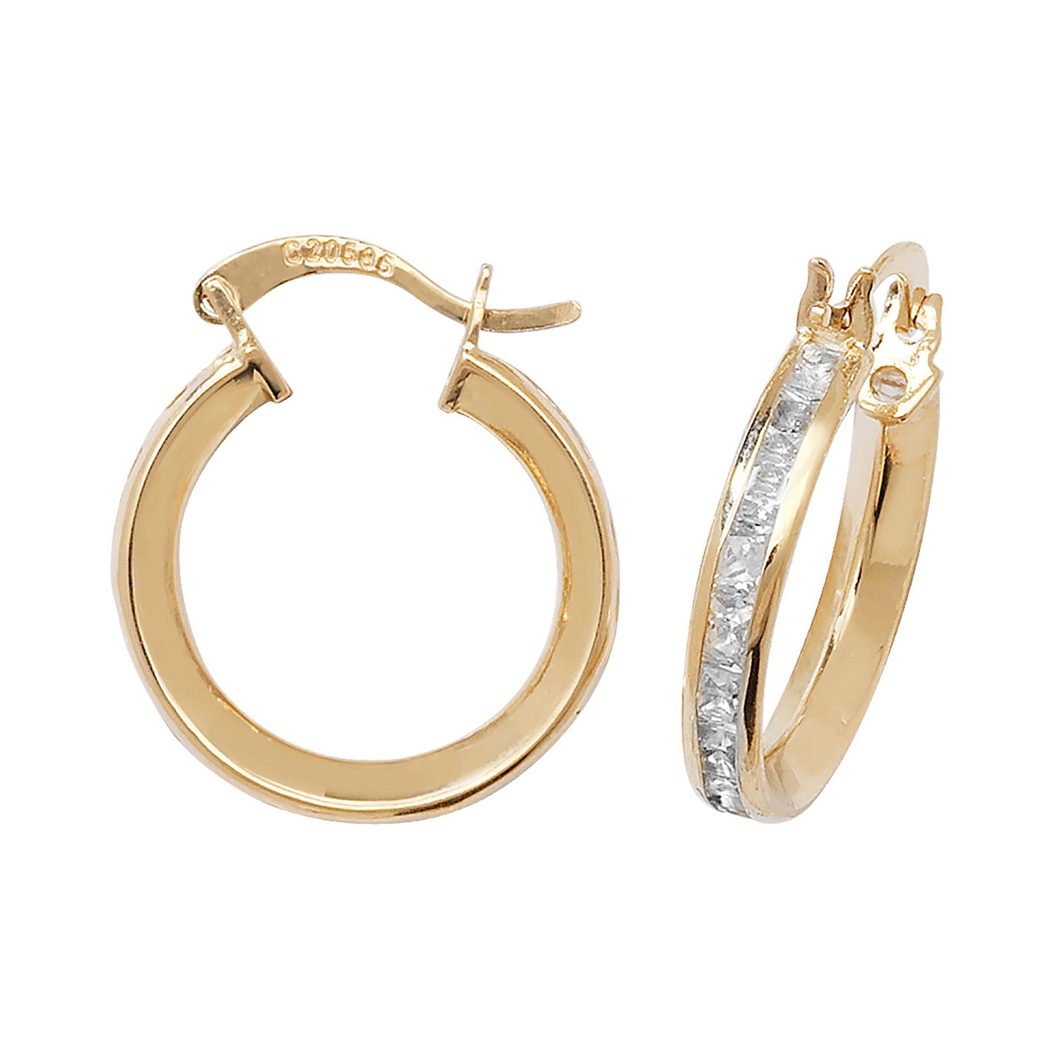 9CT YEL GOLD 15MM CZ HOOP EARRINGS