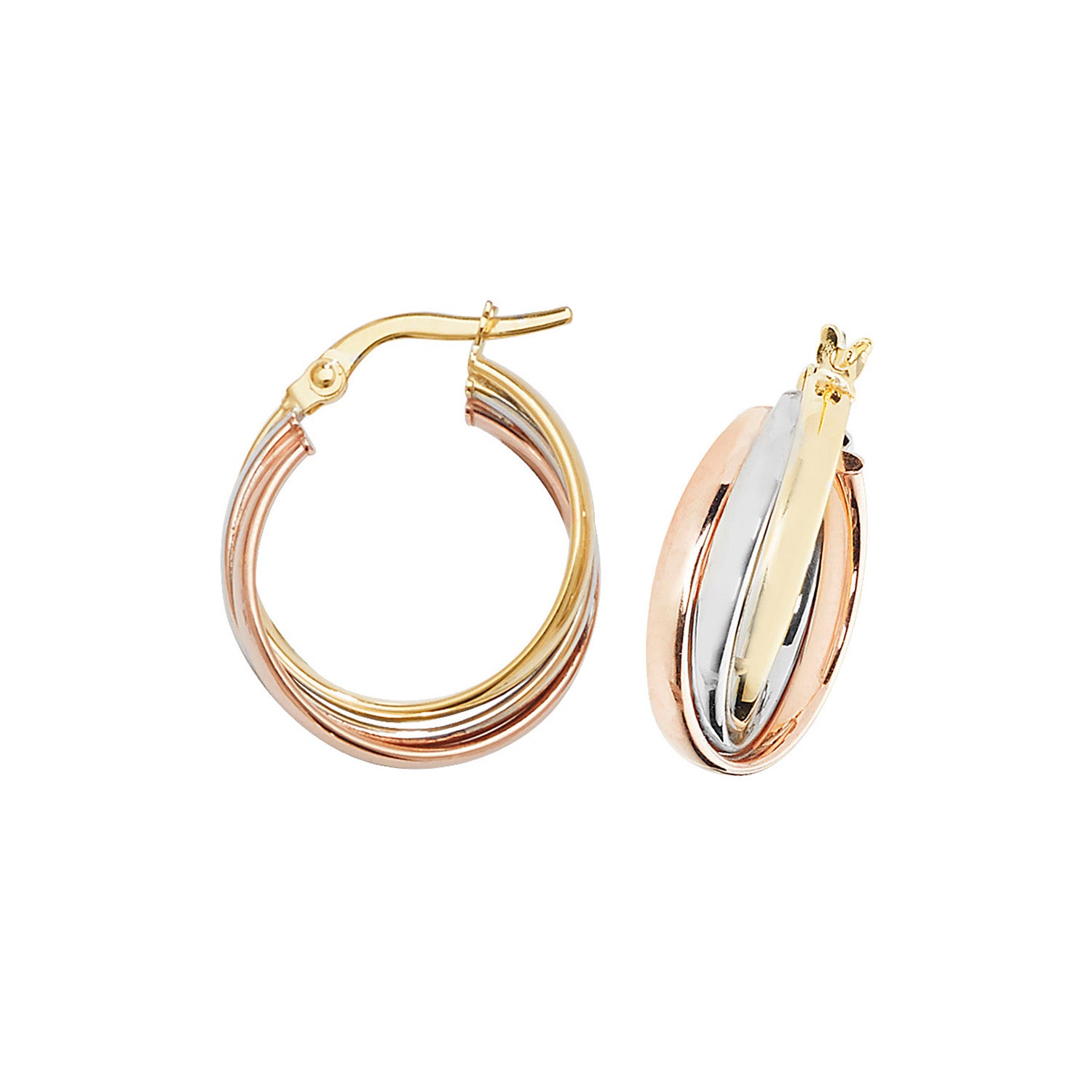 9CT TRI COL GOLD 15MM HOOP EARRINGS
