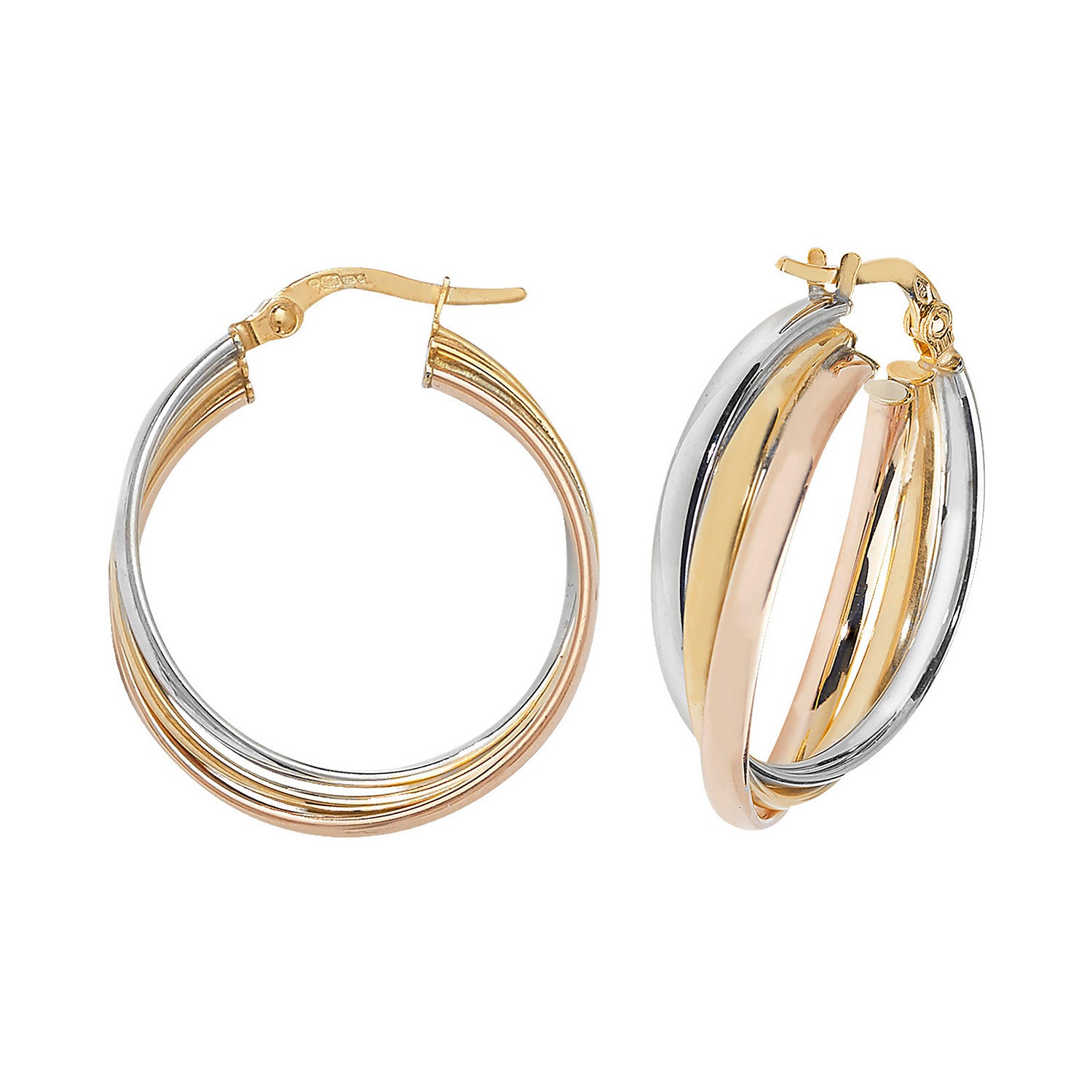 9CT TRI COL GOLD 20MM HOOP EARRINGS