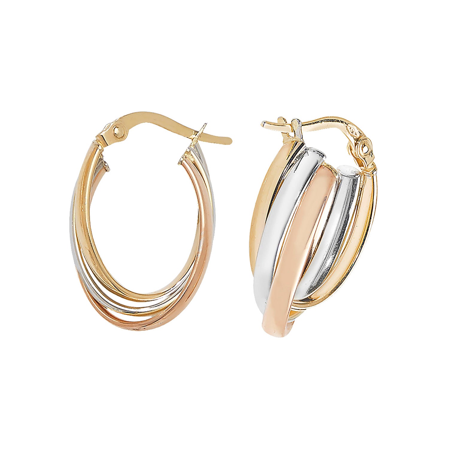 9CT TRI COL GOLD OVL HOOP EARRINGS