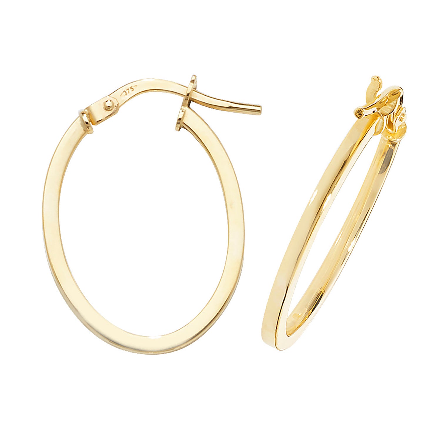 9CT YEL GOLD OVL HOOP EARRINGS